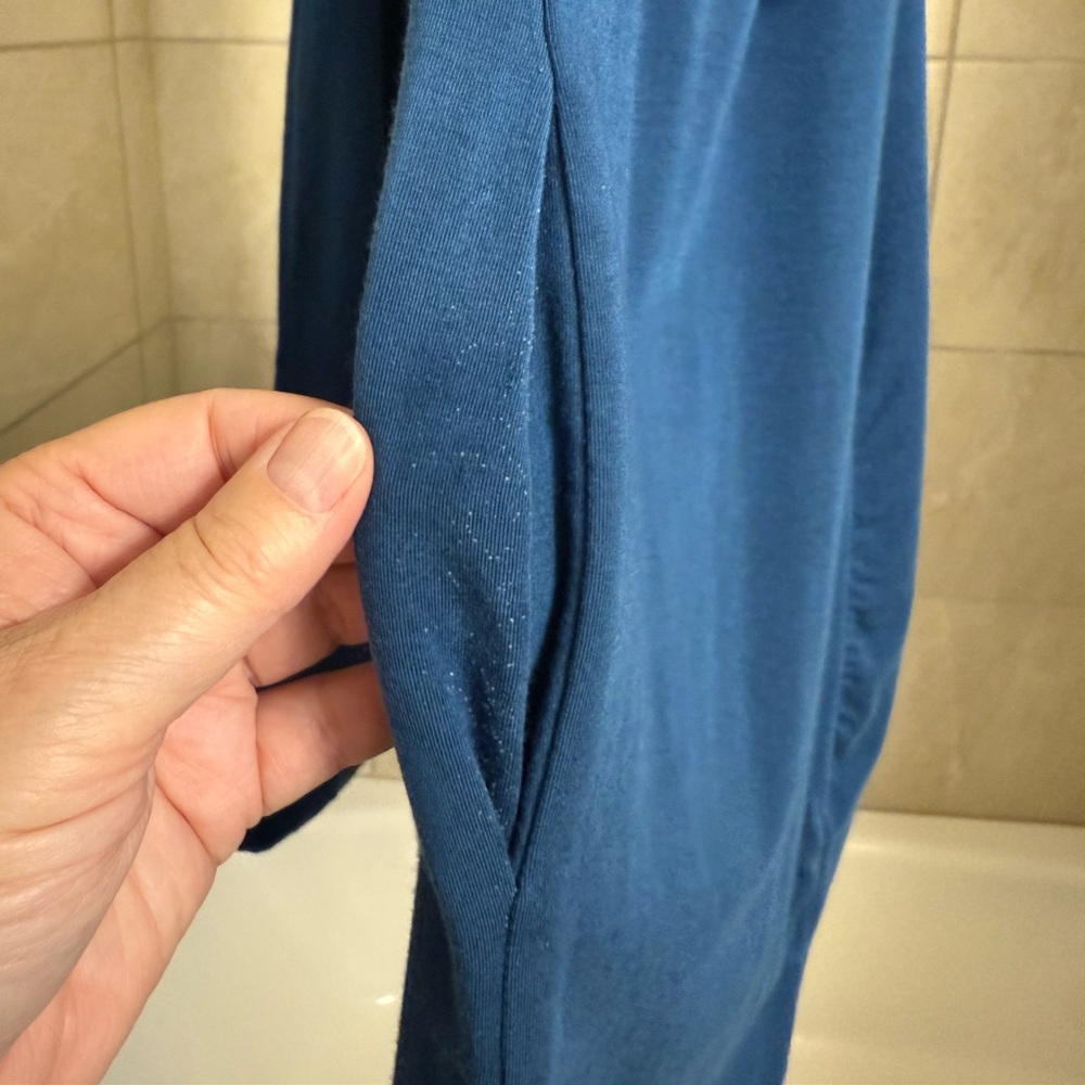 WORN ONCE Philosophy faux shawl collar blue duster sweater with pockets, size L - Picture 6 of 7